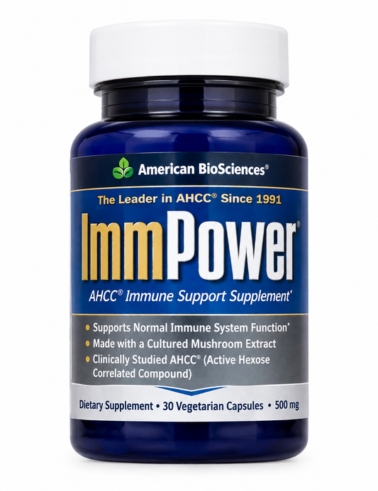 American BioSciences ImmPower AHCC, ImmPower AHCC 500 mg, AHCC supplement, AHCC vegetarian capsules, immune support supplement, American BioSciences supplement, 30 capsule supplement, daily wellness supplement, dietary supplements, health and wellness

