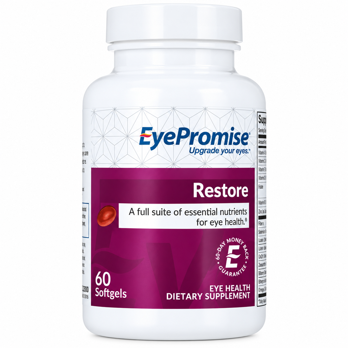 EyePromise Restore, EyePromise eye vitamins, eye vitamin supplement, lutein supplement, zeaxanthin supplement, eye health vitamins, eye wellness supplement, 60 softgels, vitamins for eye health, nutritional eye support

