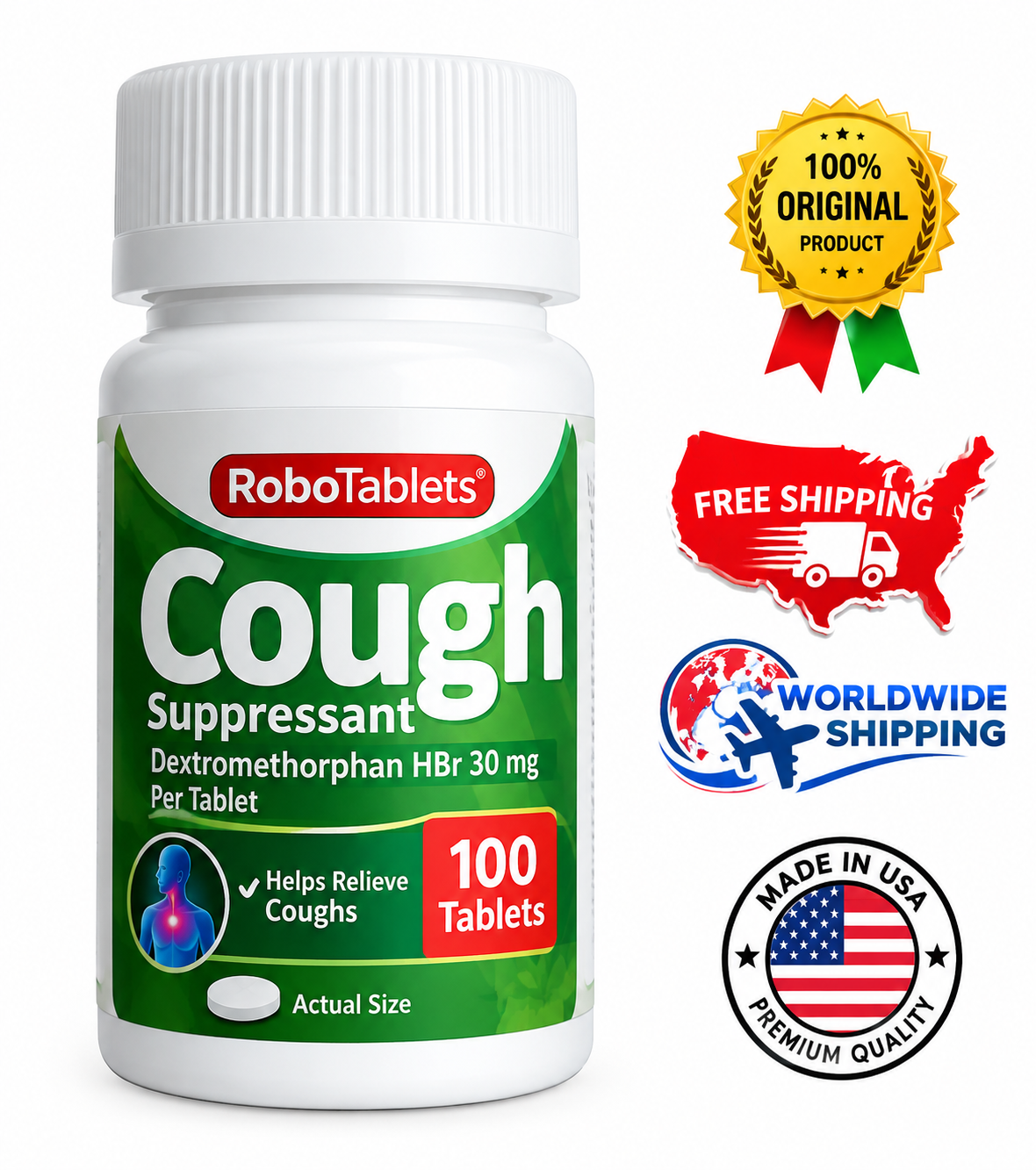 RoboTablets, RoboTablets Cough Suppressant, Dextromethorphan HBr 30 mg, Dextromethorphan Tablets, Dextromethorphan Hydrobromide, Cough Suppressant Tablets, Cough Relief Medicine, 30 mg Cough Suppressant, Dextromethorphan 100 Tablets, RoboTablets 100 Count, Cough Suppressant Medicine, Dextromethorphan HBr Tablets, OTC Cough Medicine, Cough Relief Tablets, Respiratory Health Products