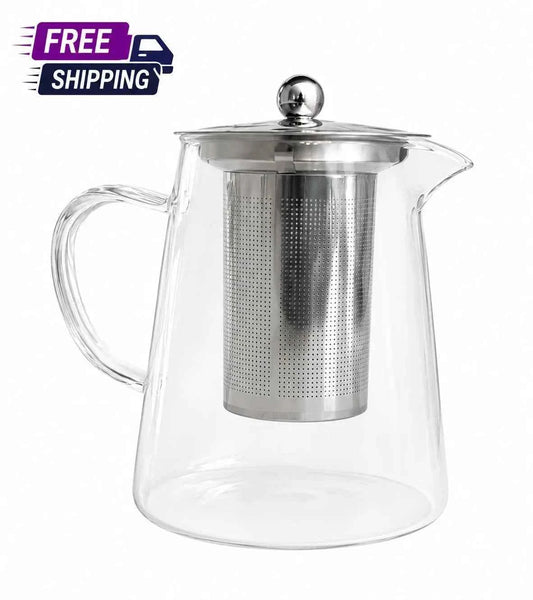 Clear Glass Teapot with Stainless Steel Infuser & Lid - 32 oz / 950ml