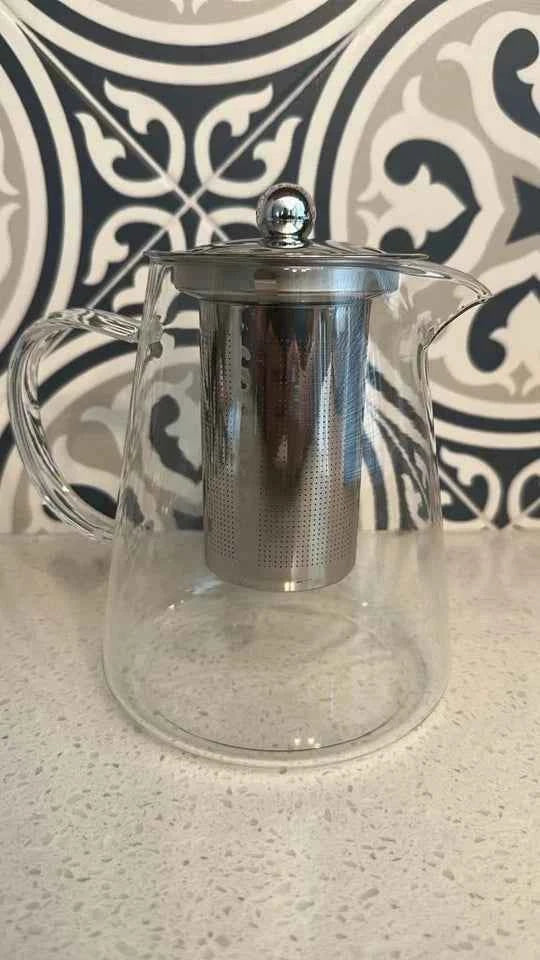 Clear Glass Teapot with Stainless Steel Infuser & Lid - 32 oz / 950ml