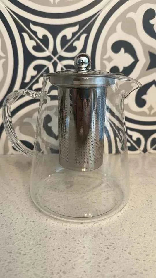 Clear Glass Teapot with Stainless Steel Infuser & Lid - 32 oz / 950ml